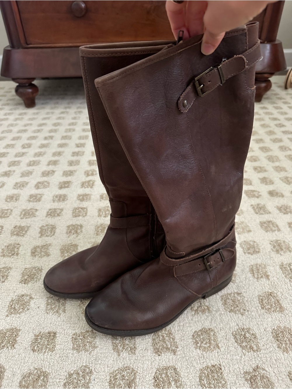 Arturo Chiang Dark Brown Leather Over-the-Knee Buckle Boots